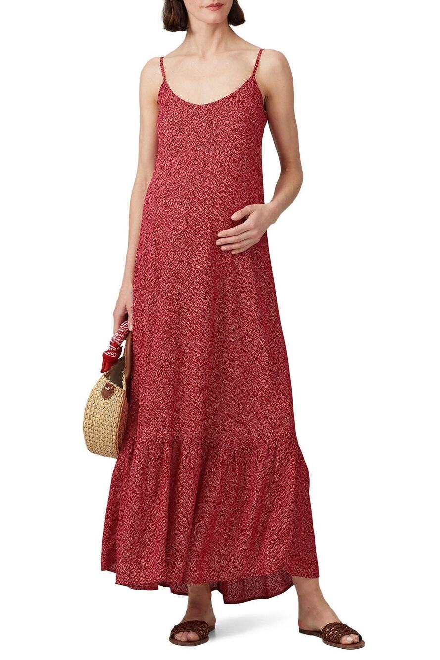 Rachel Pally Mini Dot Cilla Red Sleeveless Maternity Maxi Dress Size XS